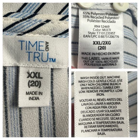 Time & Tru Wrap Dress Midi Long Sleeves Blue Cream Stripe Women’s Size XXL - 20 - Picture 11 of 12